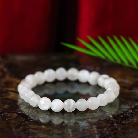 Selenite Crystal Bead Bracelet – Healing Crystal Bracelet for Women and Men's Gifts – 8mm Round Beaded Stretchy Healing and Protection Gemstone Bracelet