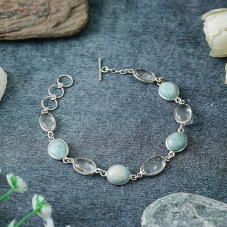Larimar Bracelet, Blue Gemstone Bracelet, Chain Bracelet, 925 Sterling Silver Jewelry, Wedding Gift,